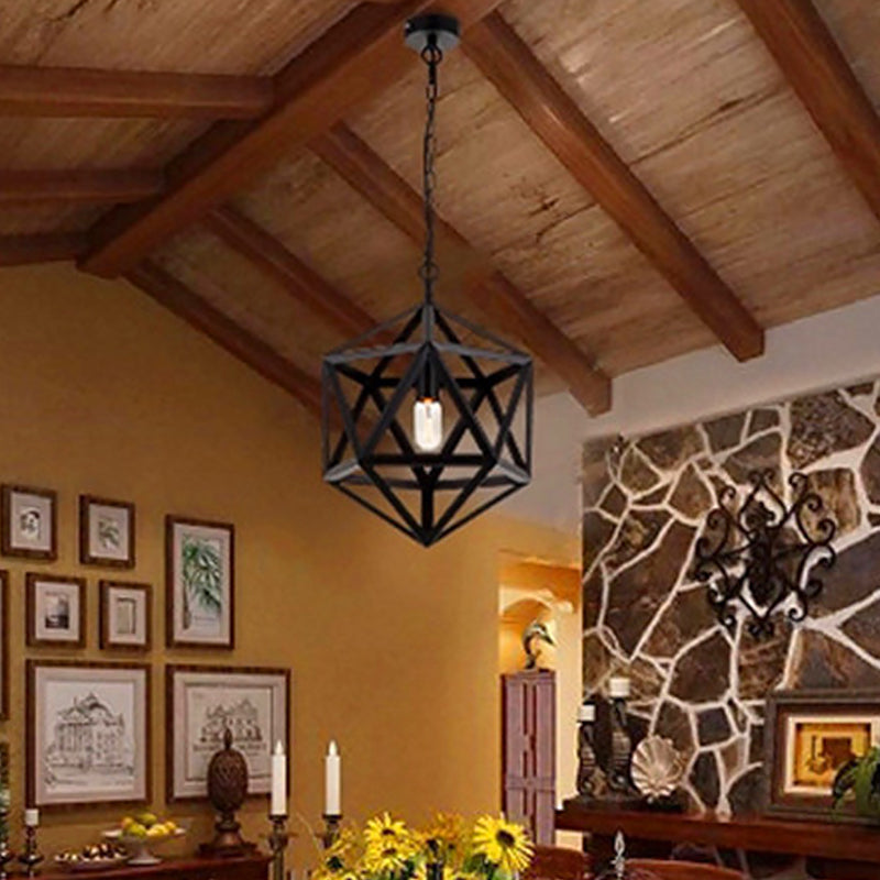 Geometric Metal Pendant Lighting - Industrial Black - 1 Head - Dining Room Down Lighting - 14"/18"/21.5" Wide