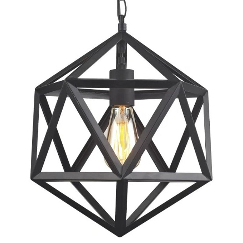 Geometric Metal Pendant Lighting - Industrial Black - 1 Head - Dining Room Down Lighting - 14"/18"/21.5" Wide