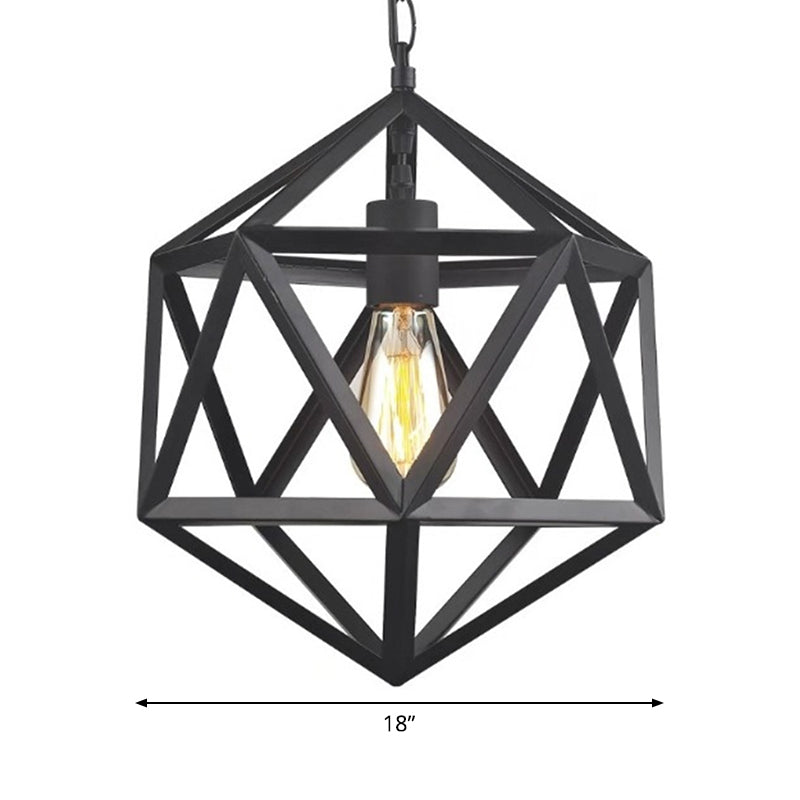 Geometric Metal Pendant Lighting - Industrial Black - 1 Head - Dining Room Down Lighting - 14"/18"/21.5" Wide