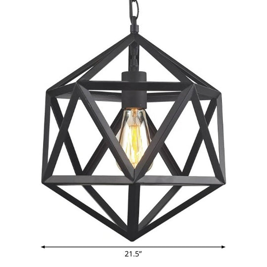 Geometric Metal Pendant Lighting - Industrial Black - 1 Head - Dining Room Down Lighting - 14"/18"/21.5" Wide