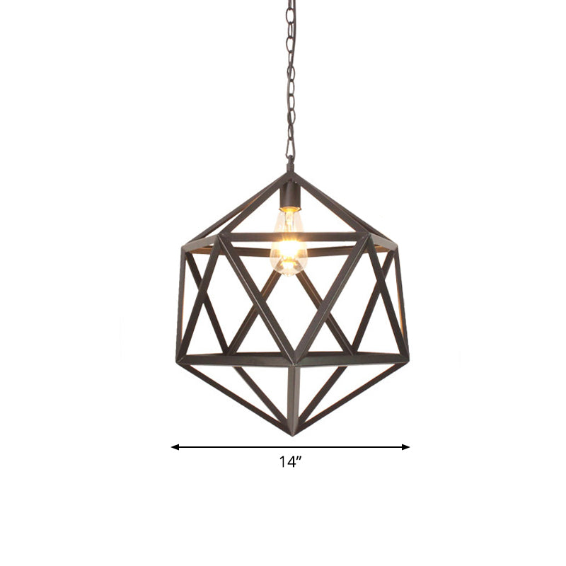 Wide Industrial Dining Table Pendant Light With Geometric Iron Cage 1-Light And Black Finish