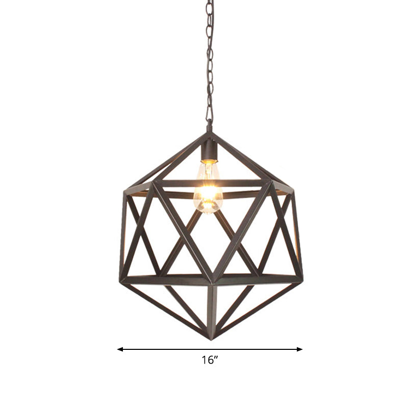 Wide Industrial Dining Table Pendant Light With Geometric Iron Cage 1-Light And Black Finish