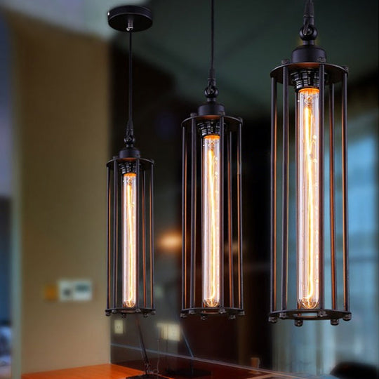 Iron Tube Pendant Ceiling Light - 1-Light Industrial Down Lighting - Black - Restaurant Hanging Light