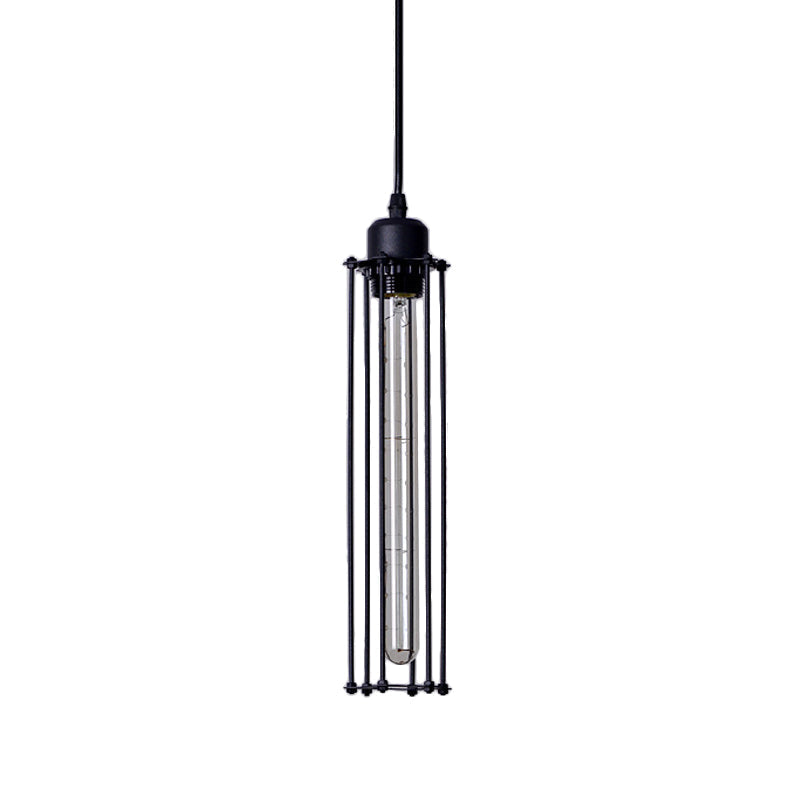 Iron Tube Pendant Ceiling Light - 1-Light Industrial Down Lighting - Black - Restaurant Hanging Light