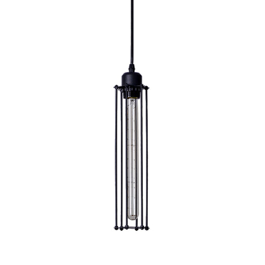 Iron Tube Pendant Ceiling Light - 1-Light Industrial Down Lighting - Black - Restaurant Hanging Light