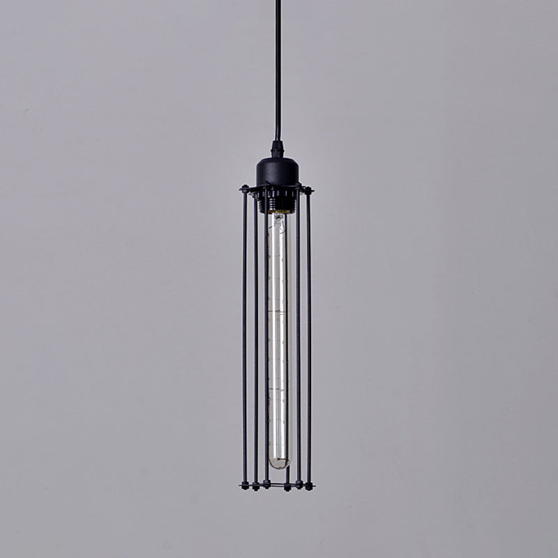 Iron Tube Pendant Ceiling Light - 1-Light Industrial Down Lighting - Black - Restaurant Hanging Light