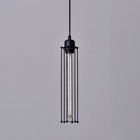 Iron Tube Pendant Ceiling Light - 1-Light Industrial Down Lighting - Black - Restaurant Hanging Light