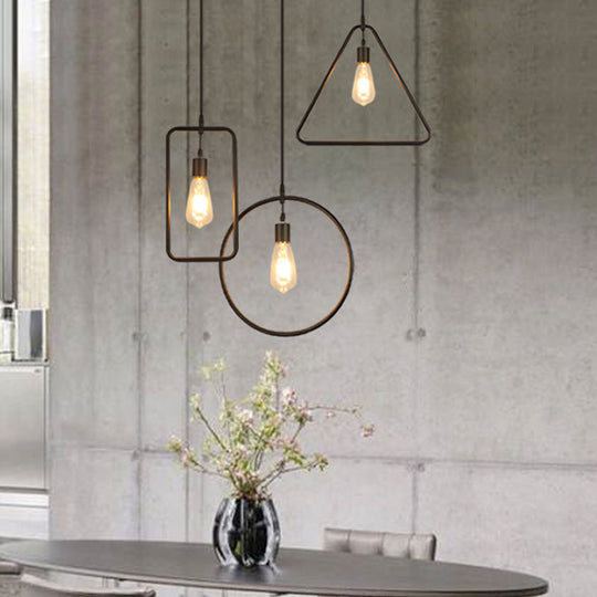 Modern Black Pendant Light Fixture with Iron Flower/Square/Round Frame - Ceiling Lamp over Table