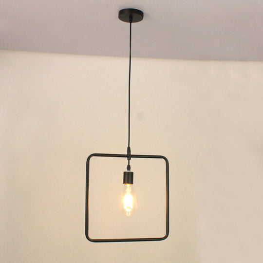 Modern Black Iron Pendant Light Fixture With Flower/Square/Round Frame - Perfect For Over Table