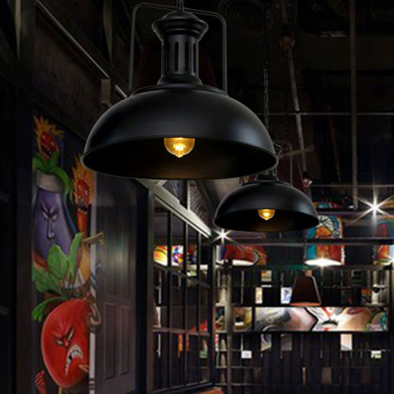 Industrial-Style Black Iron Pendant Lamp For Restaurants - 1-Light Bowl/Cage/Barn Design / C