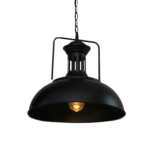 Industrial-Style Black Iron Pendant Lamp For Restaurants - 1-Light Bowl/Cage/Barn Design