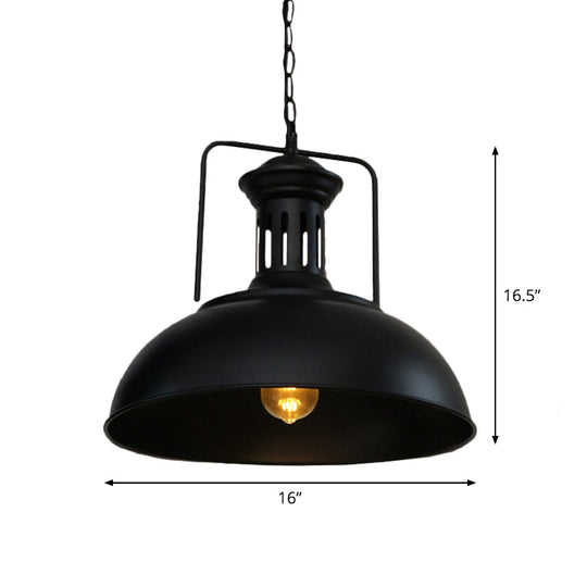 Industrial-Style Black Iron Pendant Lamp for Restaurants: 1-Light Bowl/Cage/Barn Design