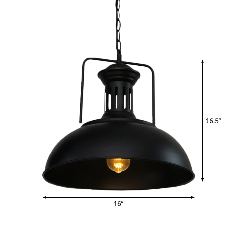 Industrial-Style Black Iron Pendant Lamp For Restaurants - 1-Light Bowl/Cage/Barn Design