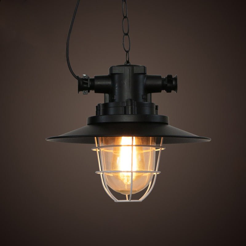 Industrial-Style Black Iron Pendant Lamp for Restaurants: 1-Light Bowl/Cage/Barn Design