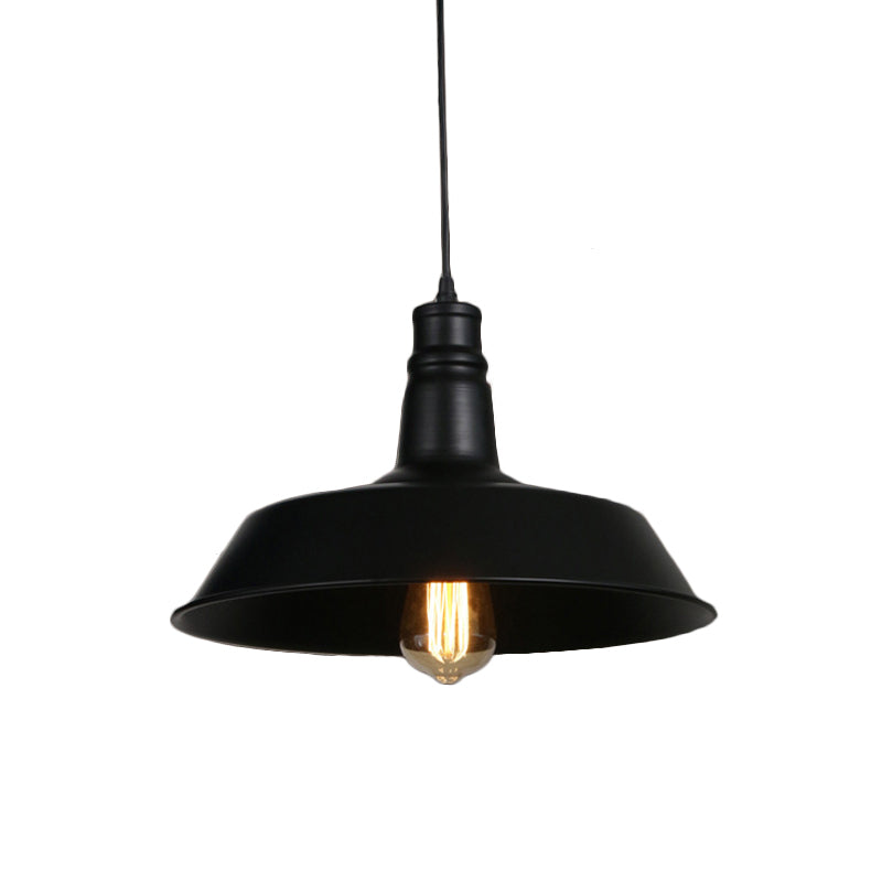 Industrial-Style Black Iron Pendant Lamp For Restaurants - 1-Light Bowl/Cage/Barn Design / A