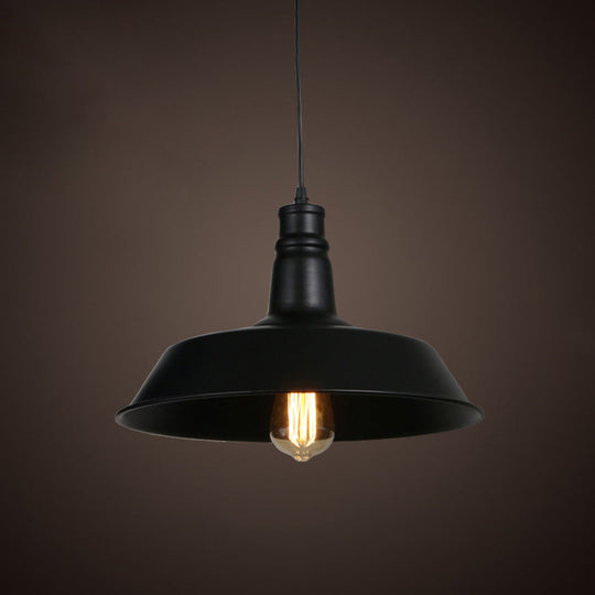 Industrial-Style Black Iron Pendant Lamp For Restaurants - 1-Light Bowl/Cage/Barn Design