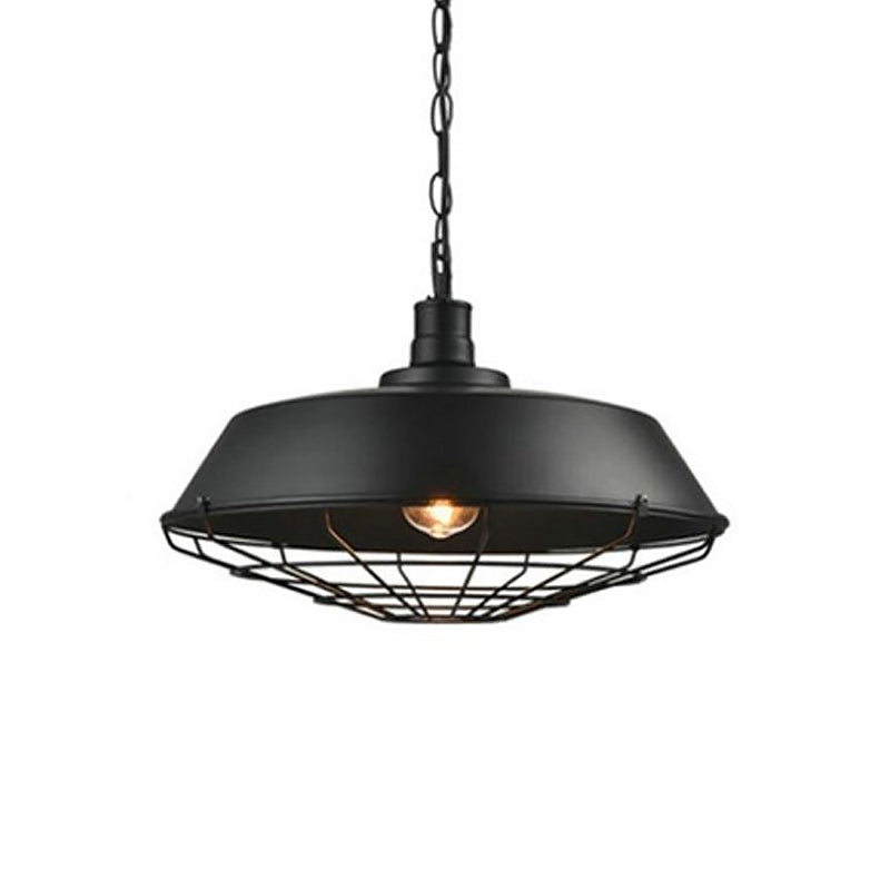 Industrial-Style Black Iron Pendant Lamp For Restaurants - 1-Light Bowl/Cage/Barn Design / B