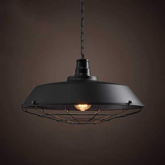 Industrial-Style Black Iron Pendant Lamp for Restaurants: 1-Light Bowl/Cage/Barn Design