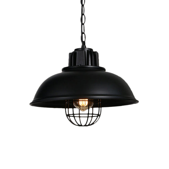 Industrial-Style Black Iron Pendant Lamp for Restaurants: 1-Light Bowl/Cage/Barn Design