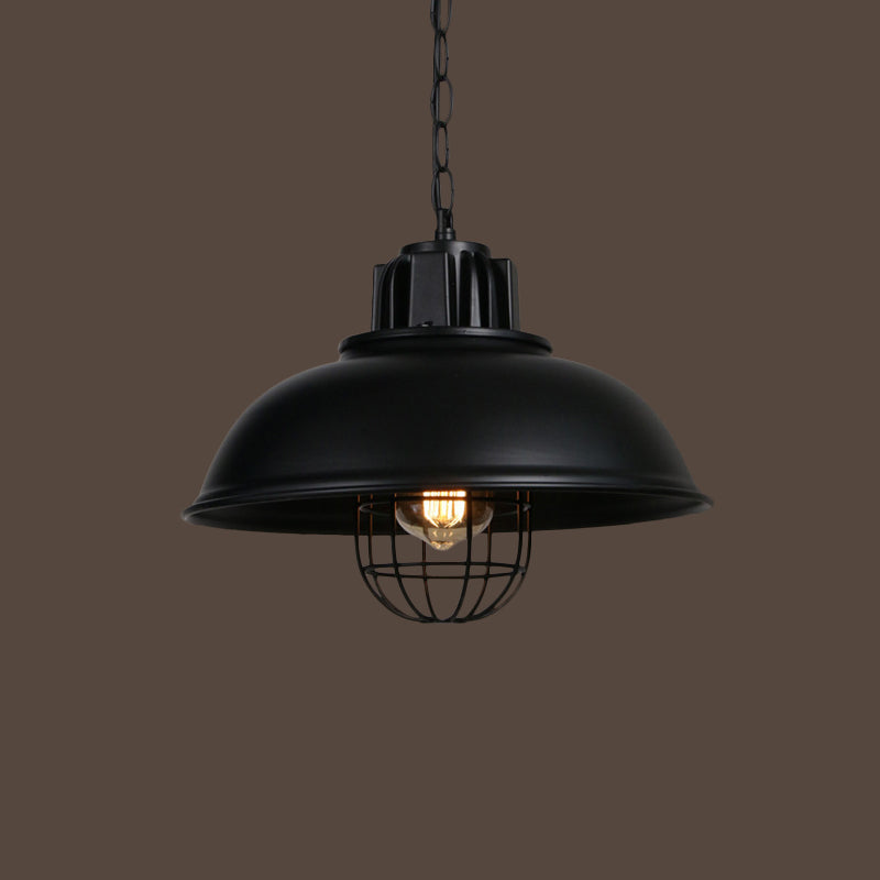 Industrial-Style Black Iron Pendant Lamp for Restaurants: 1-Light Bowl/Cage/Barn Design