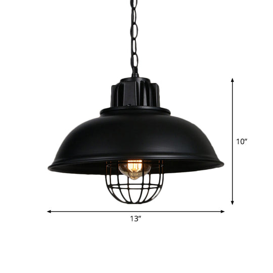 Industrial-Style Black Iron Pendant Lamp For Restaurants - 1-Light Bowl/Cage/Barn Design