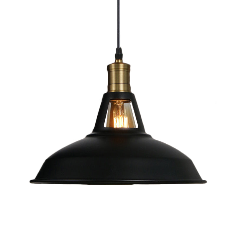 Industrial-Style Black Iron Pendant Lamp for Restaurants: 1-Light Bowl/Cage/Barn Design