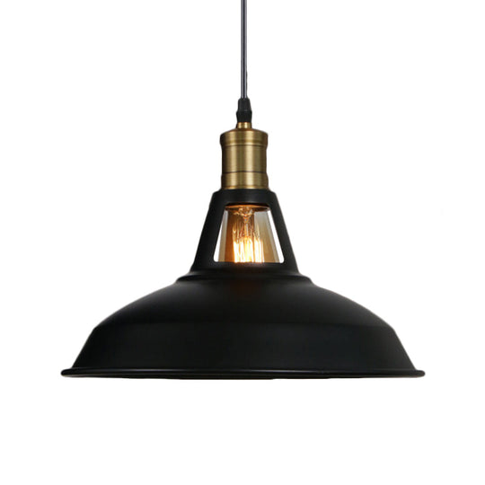 Industrial-Style Black Iron Pendant Lamp For Restaurants - 1-Light Bowl/Cage/Barn Design / G