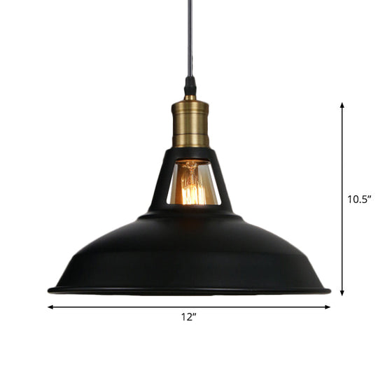 Industrial-Style Black Iron Pendant Lamp For Restaurants - 1-Light Bowl/Cage/Barn Design