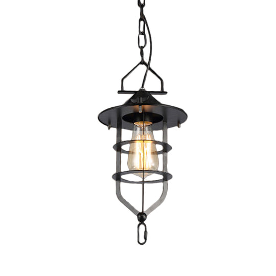 Industrial-Style Black Iron Pendant Lamp for Restaurants: 1-Light Bowl/Cage/Barn Design