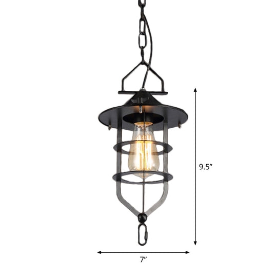 Industrial-Style Black Iron Pendant Lamp for Restaurants: 1-Light Bowl/Cage/Barn Design