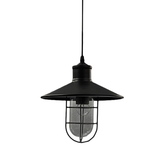 Saucer Pendulum Light - Rustic Iron 1 Bulb 10.5/14 Wide Black Pendant Lamp With 2-Shade Guard