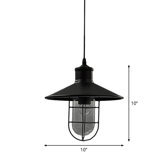 Rustic Iron Saucer Dining Room Pendulum Light - Black Pendant Lamp with 2 Extra Shade Guards - 10.5"/14" Wide - 1 Bulb