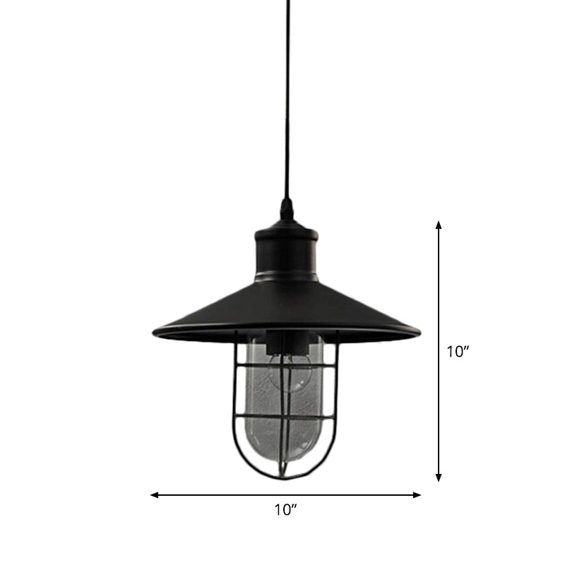 Saucer Pendulum Light - Rustic Iron 1 Bulb 10.5/14 Wide Black Pendant Lamp With 2-Shade Guard