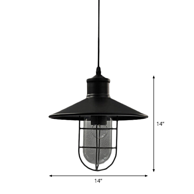 Saucer Pendulum Light - Rustic Iron 1 Bulb 10.5/14 Wide Black Pendant Lamp With 2-Shade Guard