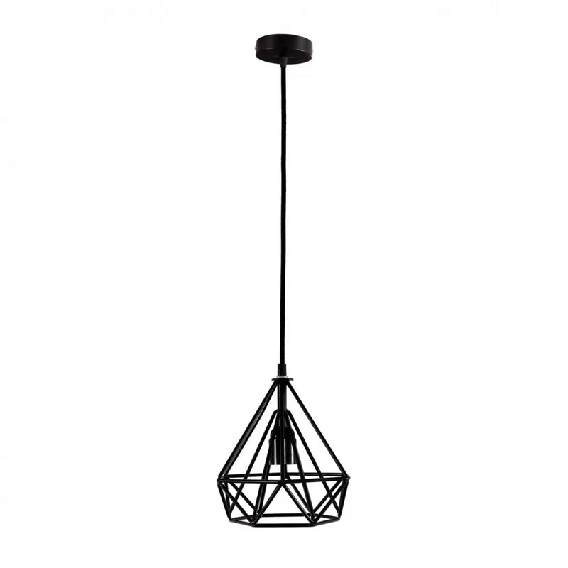 Retro Iron Diamond Restaurant Pendant Lamp - Black 1 Head Ceiling Suspension Lighting