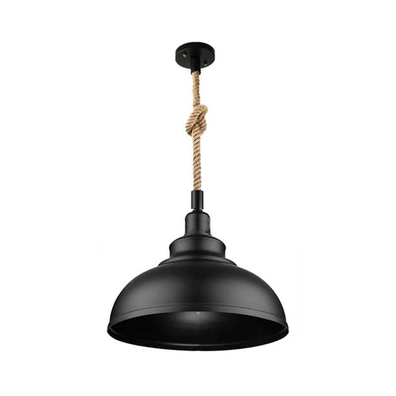 Farmhouse Iron Pendant Light With Hemp Rope Cord - Single Ceiling Fixture For Dining Room In Black /