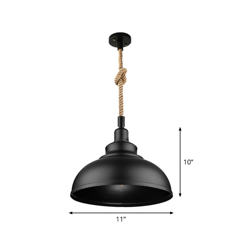 Farmhouse Iron Pendant Light With Hemp Rope Cord - Single Ceiling Fixture For Dining Room In Black