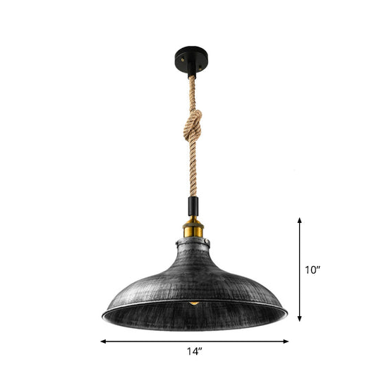 Farmhouse Iron Pendant Light With Hemp Rope Cord - Single Ceiling Fixture For Dining Room In Black