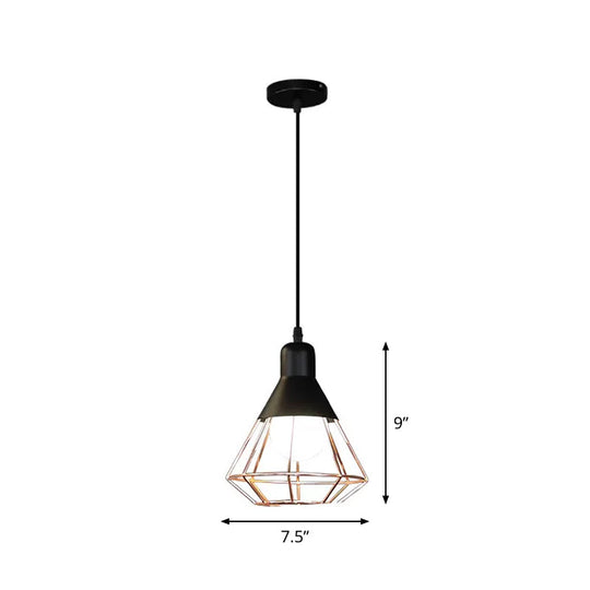 Black & Rose Gold Pendant Light: Loft Style Iron Cone/Cage Ceiling Hang - Ideal For Dining Table