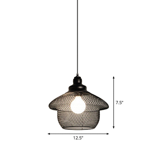 Loft Style Black Iron Mesh Drop Pendant Ceiling Suspension Lamp for Dining Room - 1-Light Dome/Bell/Oval Design