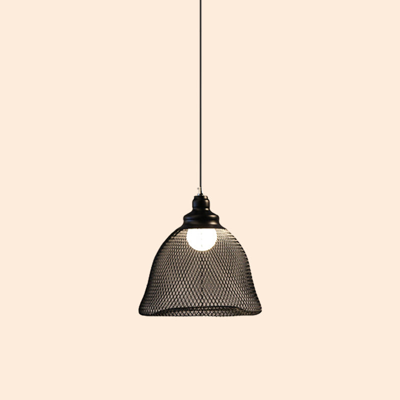 Loft Style Black Iron Mesh Drop Pendant Ceiling Suspension Lamp for Dining Room - 1-Light Dome/Bell/Oval Design