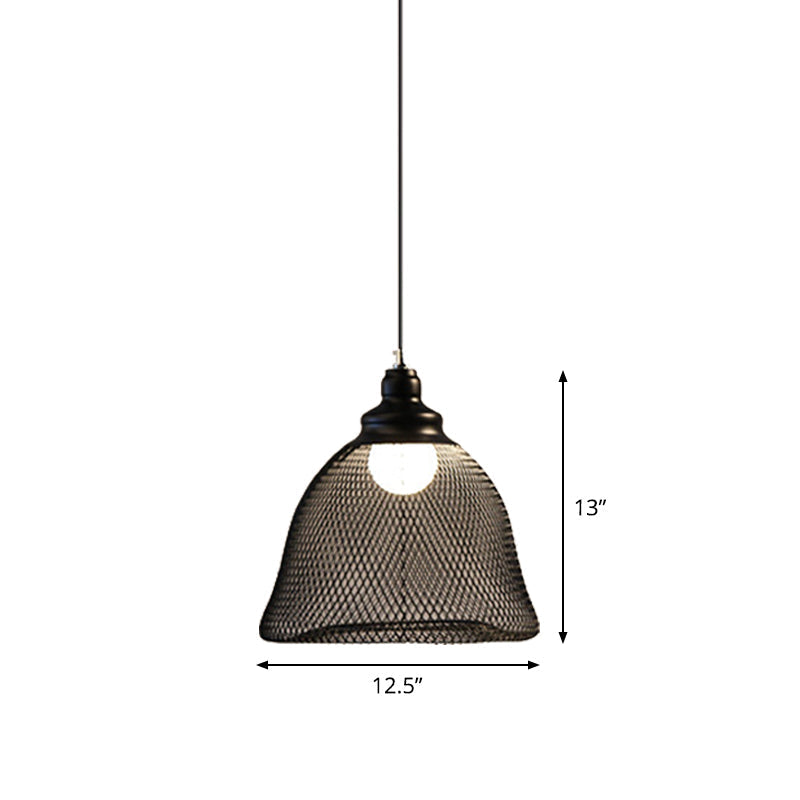 Loft Style Black Iron Mesh Drop Pendant Ceiling Suspension Lamp for Dining Room - 1-Light Dome/Bell/Oval Design