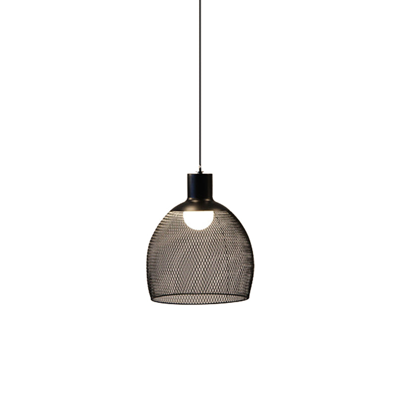 Mesh Drop Pendant Loft Style Black Iron Ceiling Lamp - 1-Light Dome/Bell/Oval Design For Dining Room