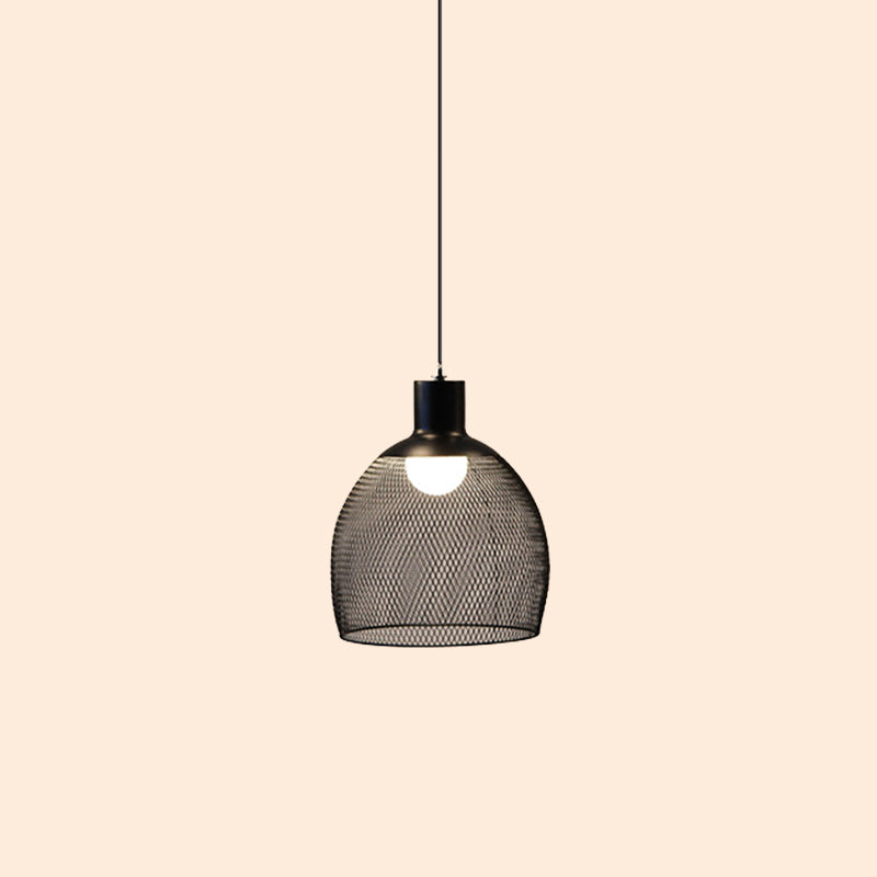 Loft Style Black Iron Mesh Drop Pendant Ceiling Suspension Lamp for Dining Room - 1-Light Dome/Bell/Oval Design