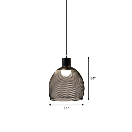 Loft Style Black Iron Mesh Drop Pendant Ceiling Suspension Lamp for Dining Room - 1-Light Dome/Bell/Oval Design