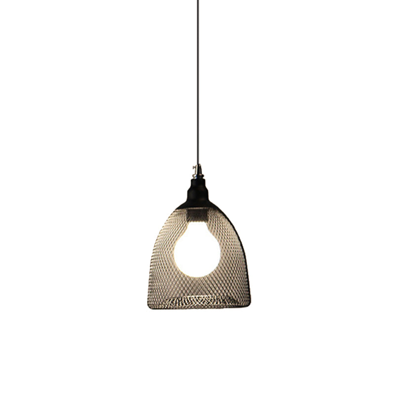 Mesh Drop Pendant Loft Style Black Iron Ceiling Lamp - 1-Light Dome/Bell/Oval Design For Dining Room