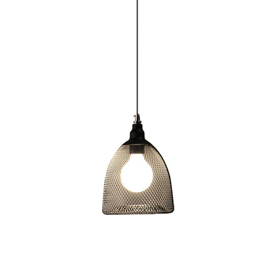 Mesh Drop Pendant Loft Style Black Iron Ceiling Lamp - 1-Light Dome/Bell/Oval Design For Dining Room