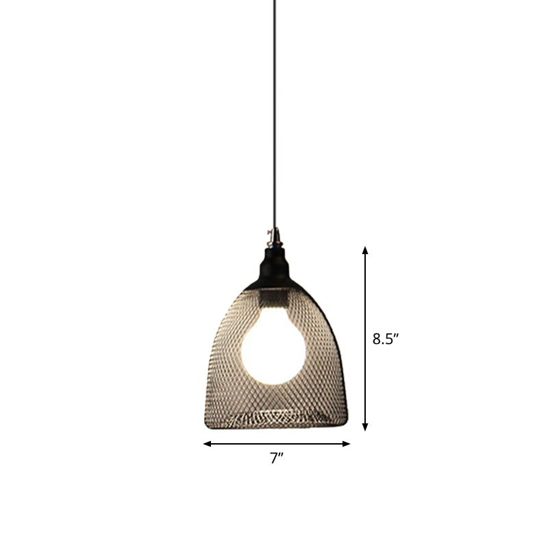 Loft Style Black Iron Mesh Drop Pendant Ceiling Suspension Lamp for Dining Room - 1-Light Dome/Bell/Oval Design