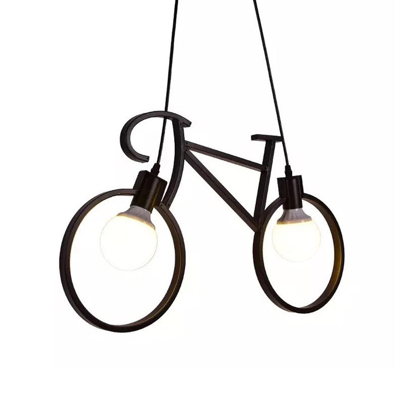 Industrial Iron Bicycle Boys Bedroom Pendant Light - Black/White, 2 Heads, 20.5"/24.5" W