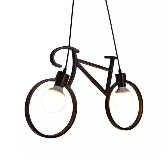 Iron Industrial Bicycle Boys Bedroom Pendant Light With 2 Heads - Black/White Ceiling Hang Lamp